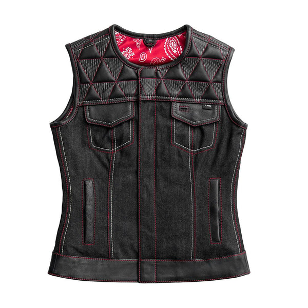 Delta Women's Club Style Motorcycle Leather/Denim Vest - Limited Edition Factory Customs Vests XS