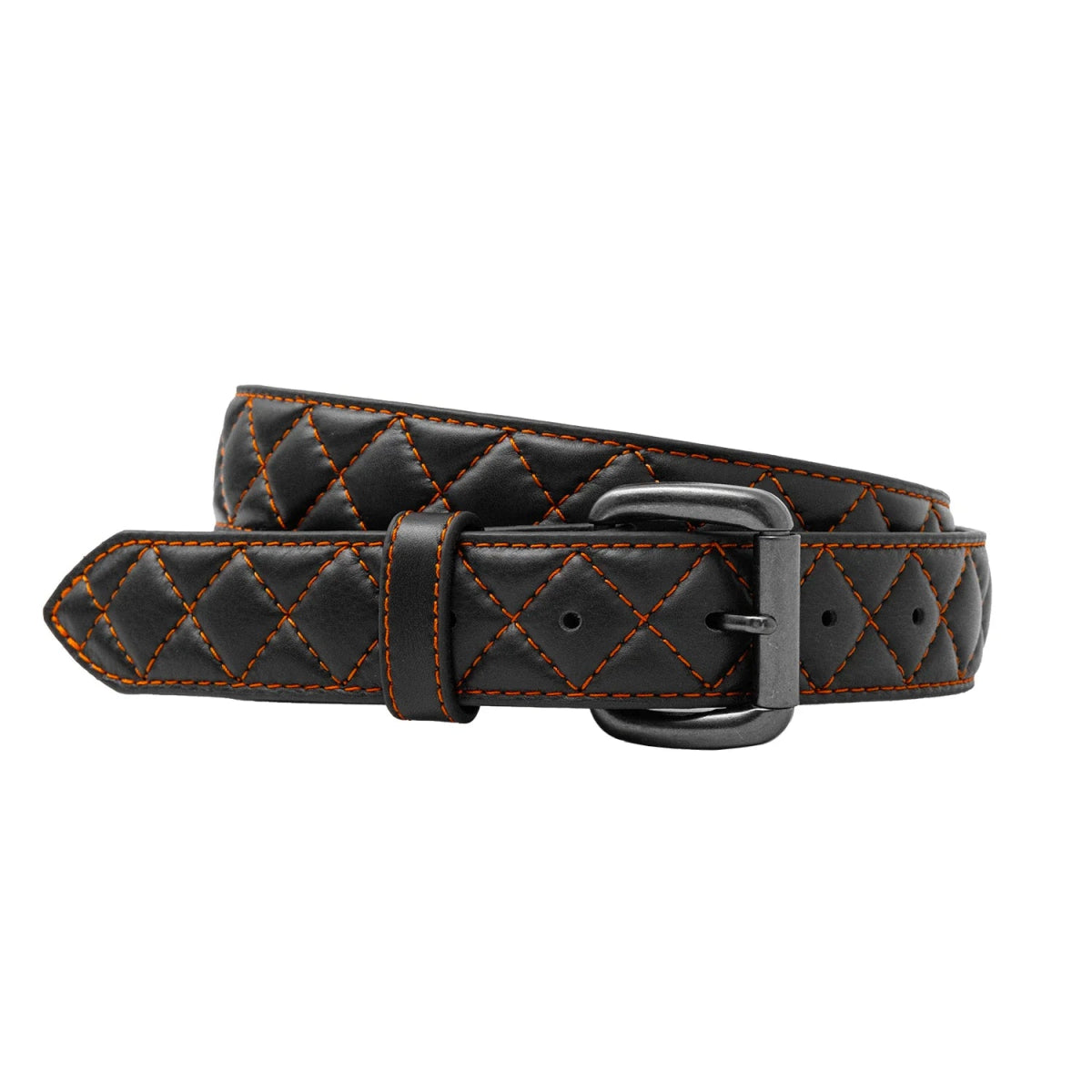 Diamond Quilted Leather Belt Belt First Manufacturing Company Orange 32 