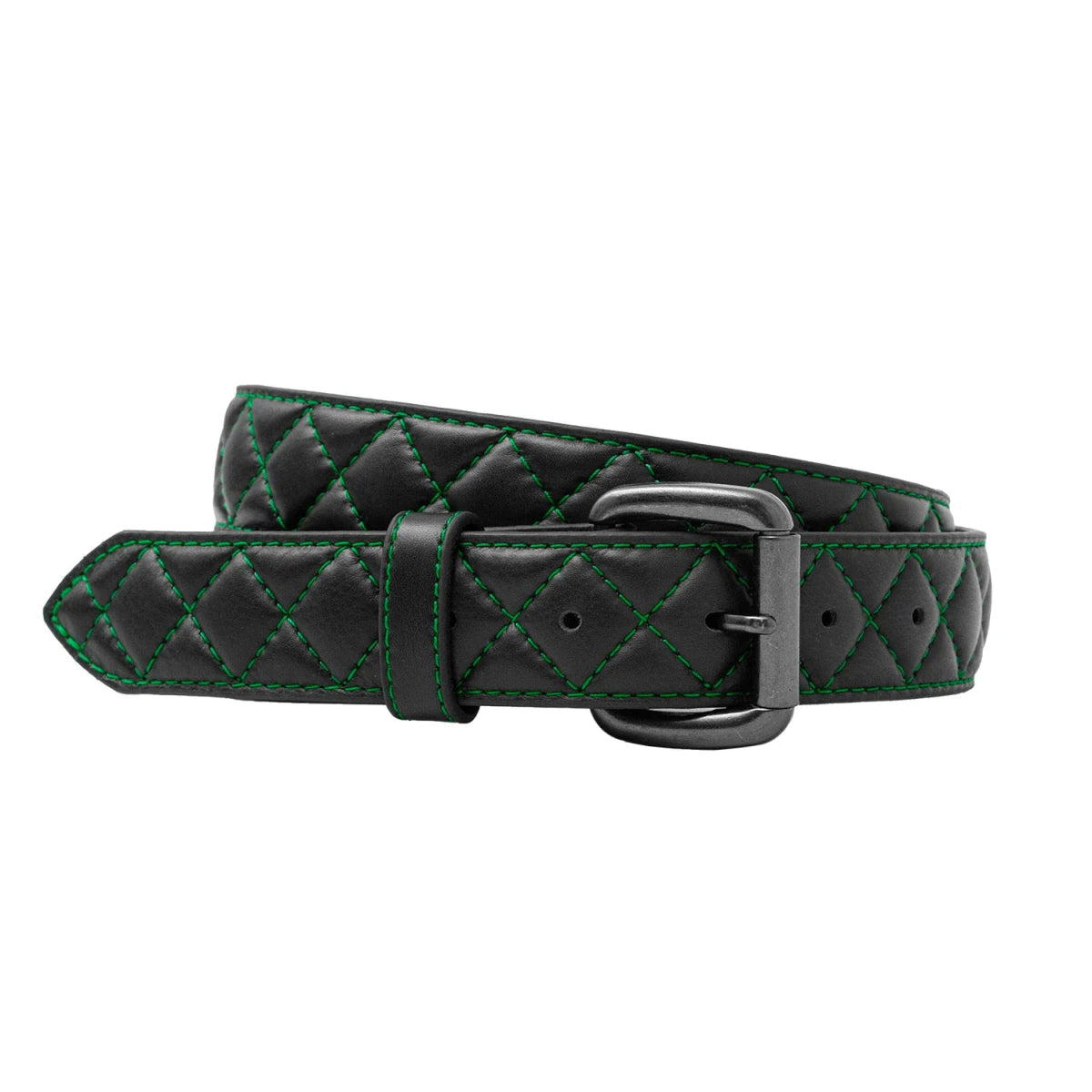 Diamond Quilted Leather Belt Belt First Manufacturing Company Green 32 