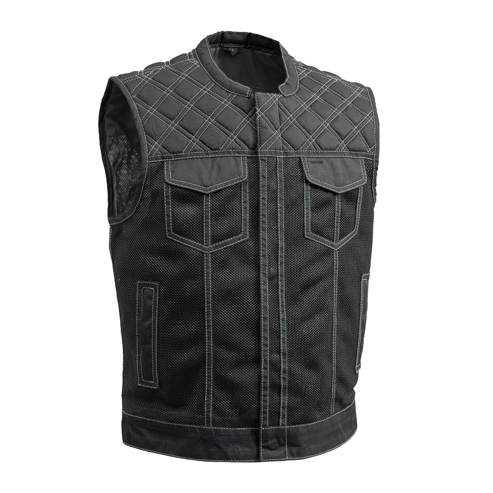 Downside Moto Mesh Men's Motorcycle Vest Men's Leather Vest First Manufacturing Company Gray S 