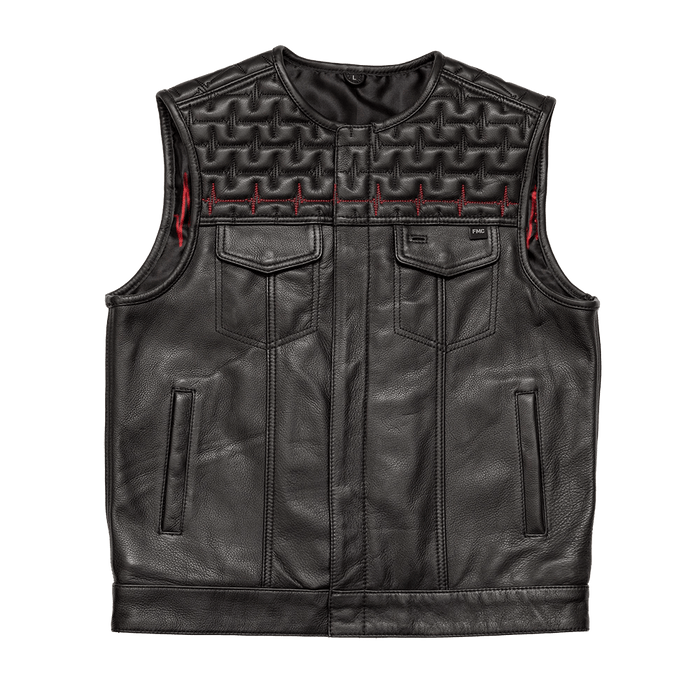 EKG Men's Leather Motorcycle Vest (Limited Edition)  First Manufacturing Company Black S 