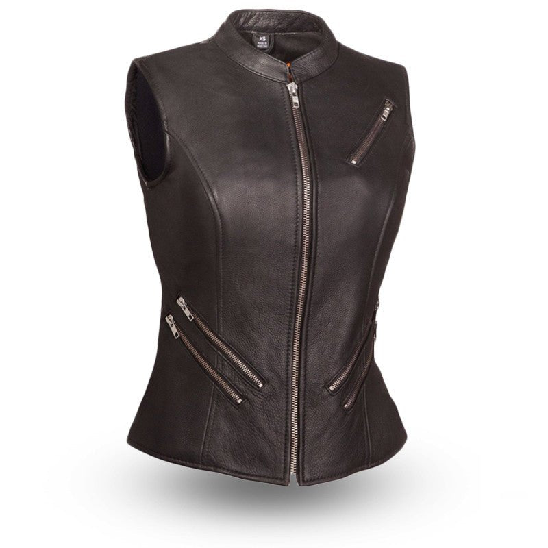 Fairmont Women's Motorcycle Leather Vest Women's Leather Vest First Manufacturing Company Black XS