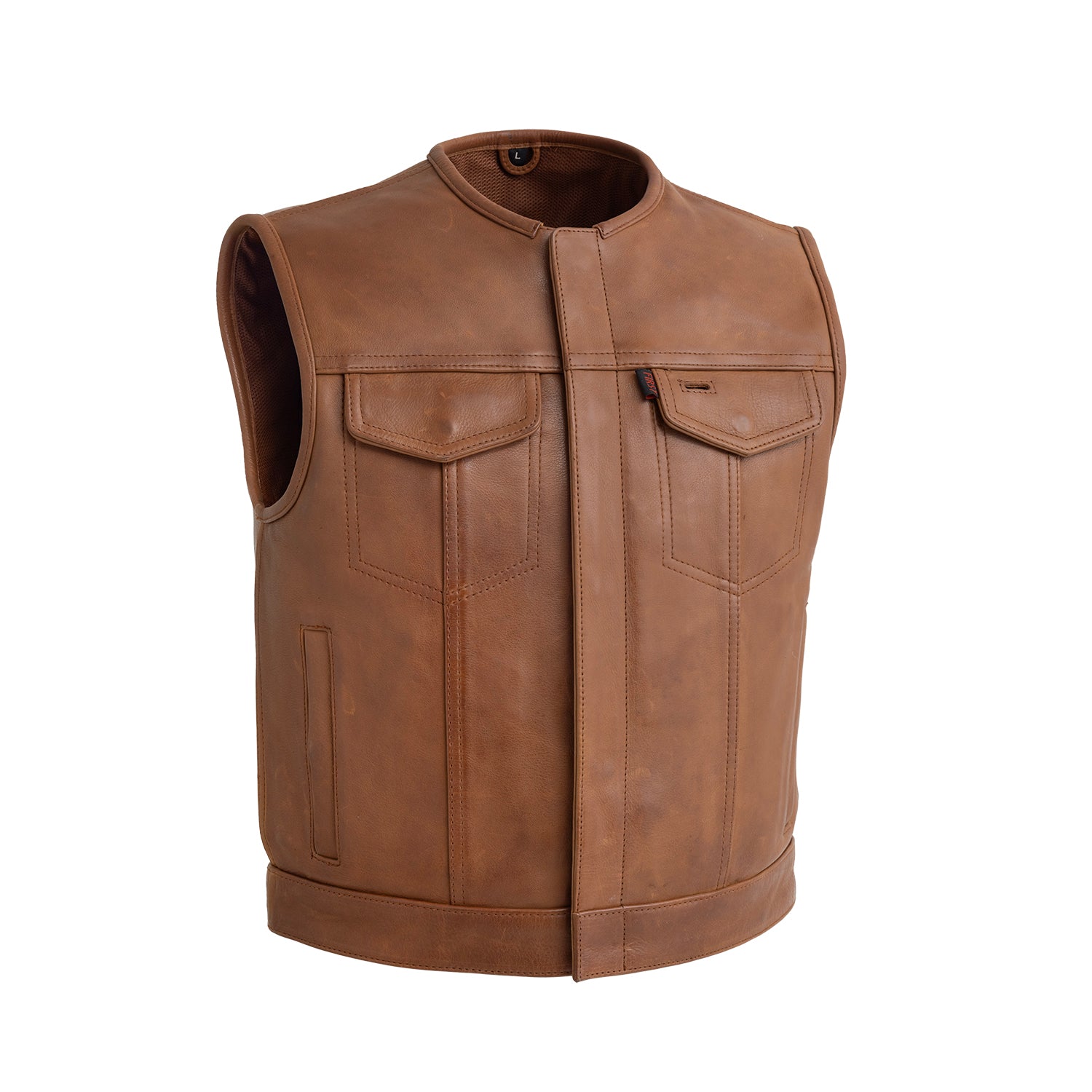 Lowside Men's Motorcycle Leather Vest Men's Leather Vest First Manufacturing Company Cognac S