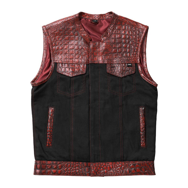 Fireball - Men's Leather/ Denim Motorcycle Vest - Limited Edition Factory Customs Vests S