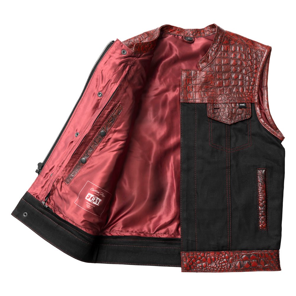 Fireball - Men's Leather/ Denim Motorcycle Vest - Limited Edition Factory Customs First Manufacturing Company   