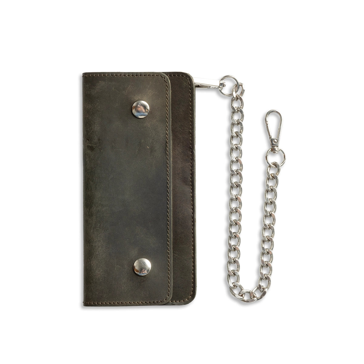LARGE TRUCKER - Vegetable Tanned Leather Wallet Leather Wallet First Manufacturing Company FOREST GREEN Chrome