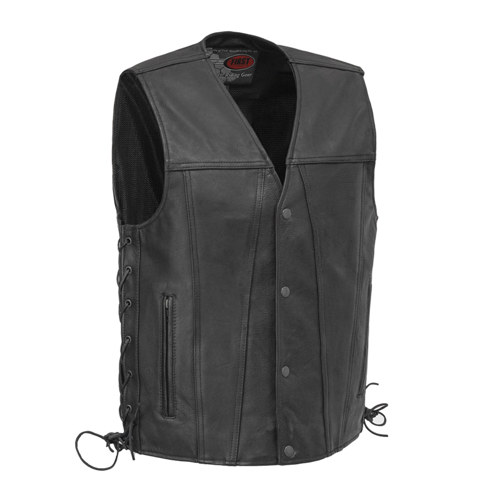 Gambler Men's Motorcycle Leather Vest Men's Leather Vest First Manufacturing Company Black XS