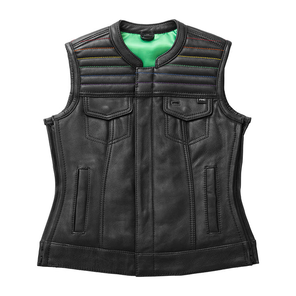 Garland Women's Club Style Motorcycle Leather Vest - Limited Edition Factory Customs Vests XS