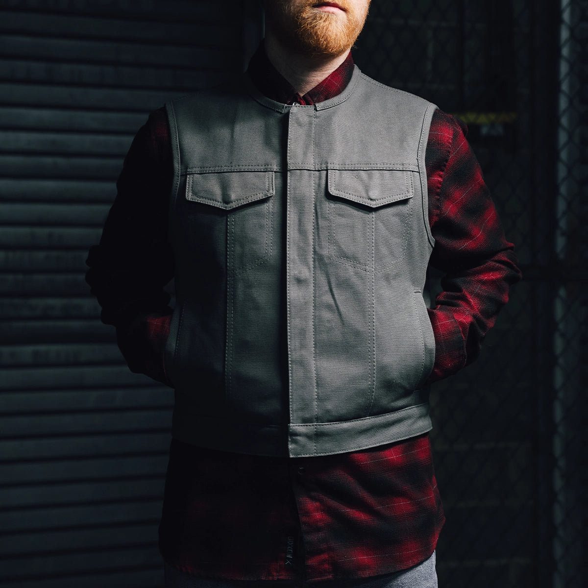 Lowside Men's Motorcycle Canvas Vest (Grey) Men's Canvas Vests First Manufacturing Company