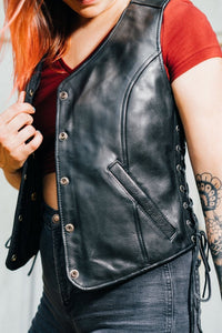 Honey Badger Women's Motorcycle Leather Vest Women's Leather Vest First Manufacturing Company   