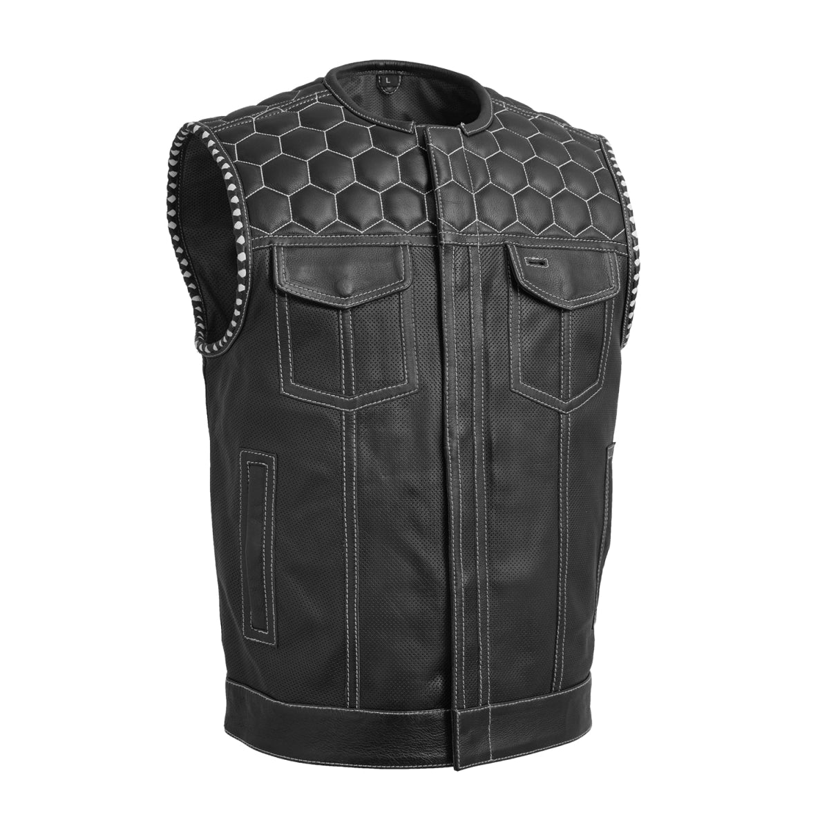 Hornet Perforated Men's Club Style Leather Vest Men's Perforated Leather Vest Vests Black White S