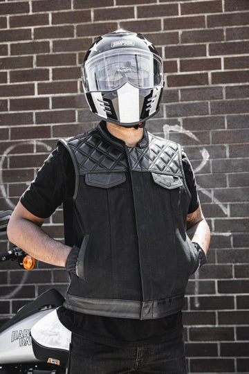 clu motorcycle helmet Hunt Club Motorcycle Leather Canvas Vest Black