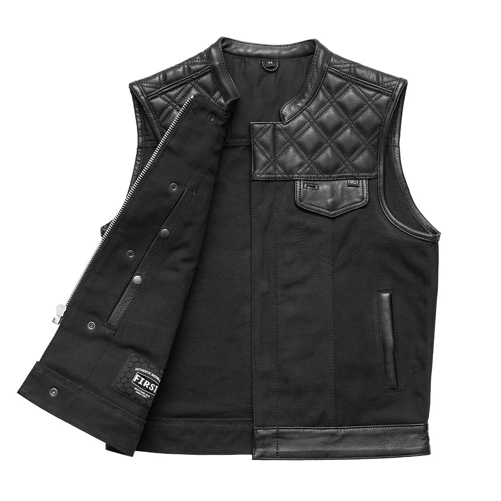 First Manafacturing Hunt Club Motorcycle Leather Canva Vest Black – First MFG Co
