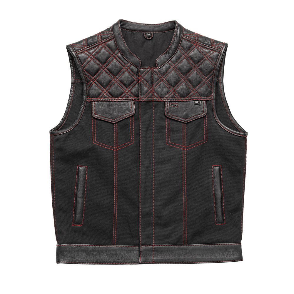 Hunt Club Motorcycle Leather Canvas Vest Black/Red Men's Canvas Vests First Manufacturing Company Black Red S