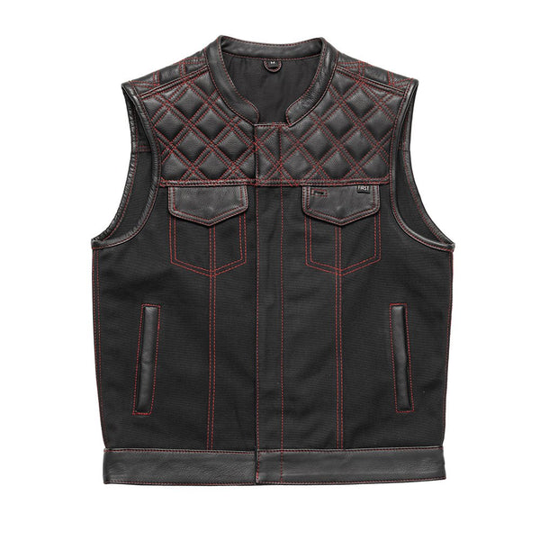 Hunt Club Motorcycle Leather Canvas Vest Black/Red Men's Canvas Vests Vests Black Red S
