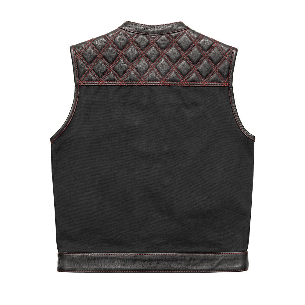 Hunt Club Motorcycle Leather Canvas Vest Black Red