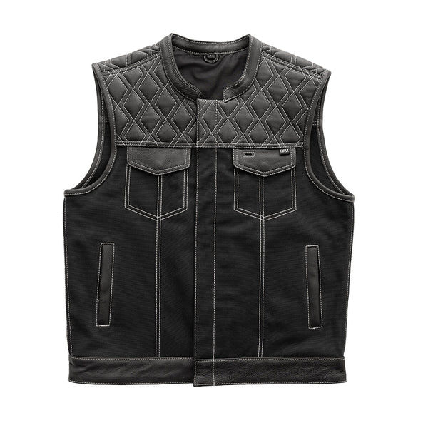 Hunt Club Motorcycle Leather Canvas Vest White Stitch Men's Canvas Vests Vests White S