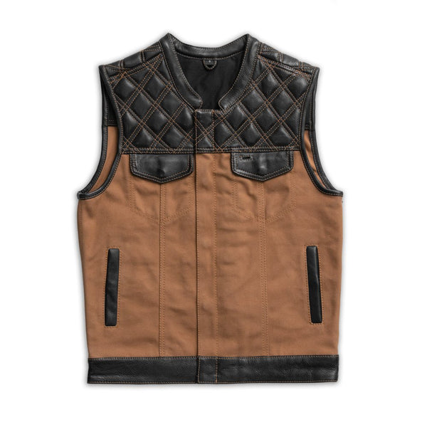 Hunt Club Motorcycle Leather Canvas Vest Men's Canvas Vests Vests Canvas Black Brown S