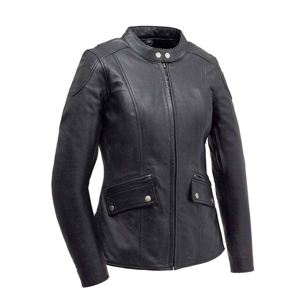Jewel - Women's Motorcycle Leather Jacket Women's Leather Jacket Jackets Black XS
