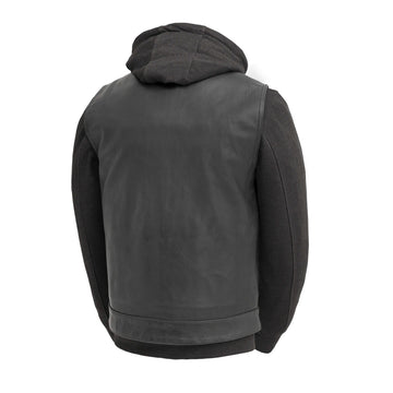 Kent Mens Motorcycle Leather Vest and Hoodie - First MFG Co