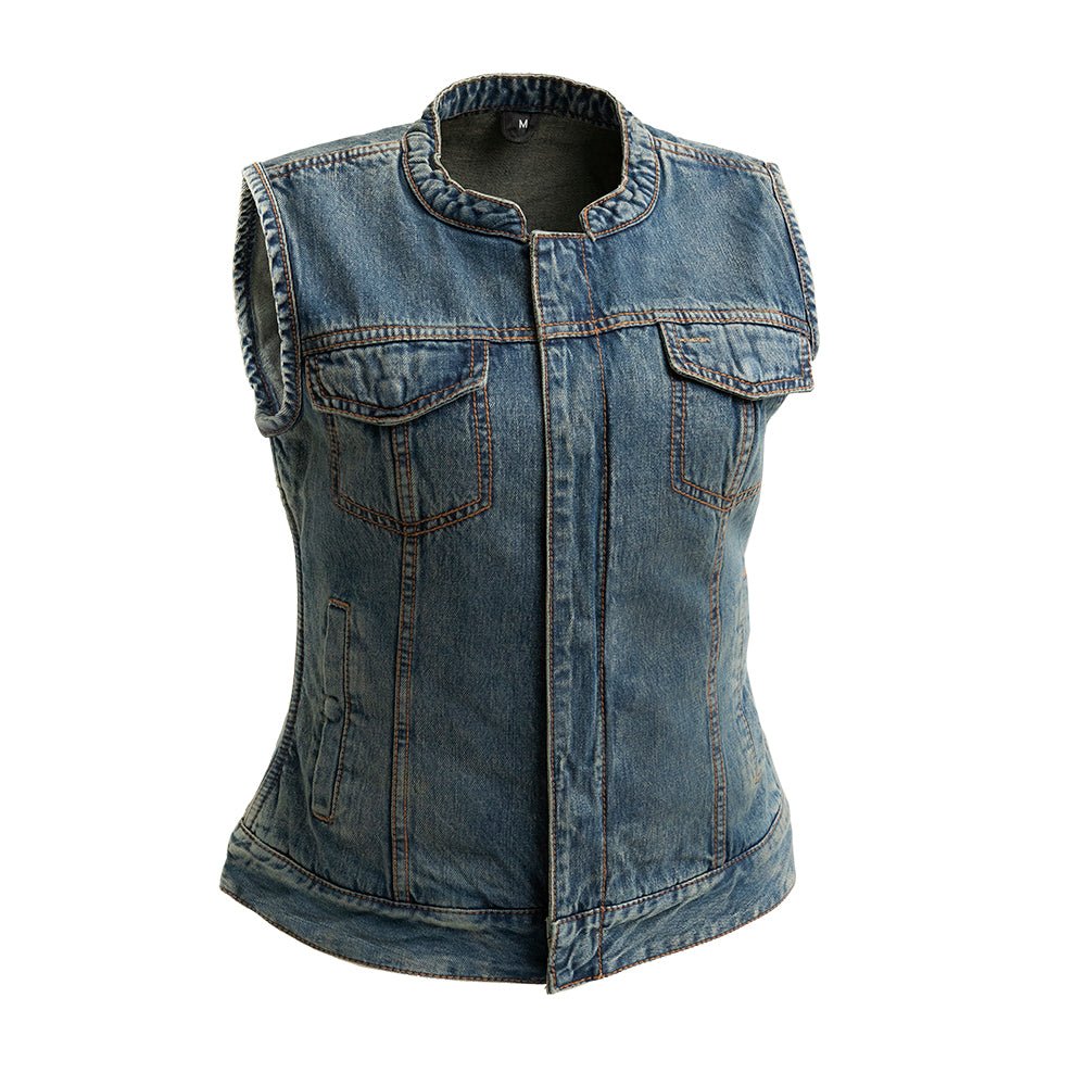 Lexy Women's Motorcycle Denim Vest Women's Denim Vest First Manufacturing Company Blue XS