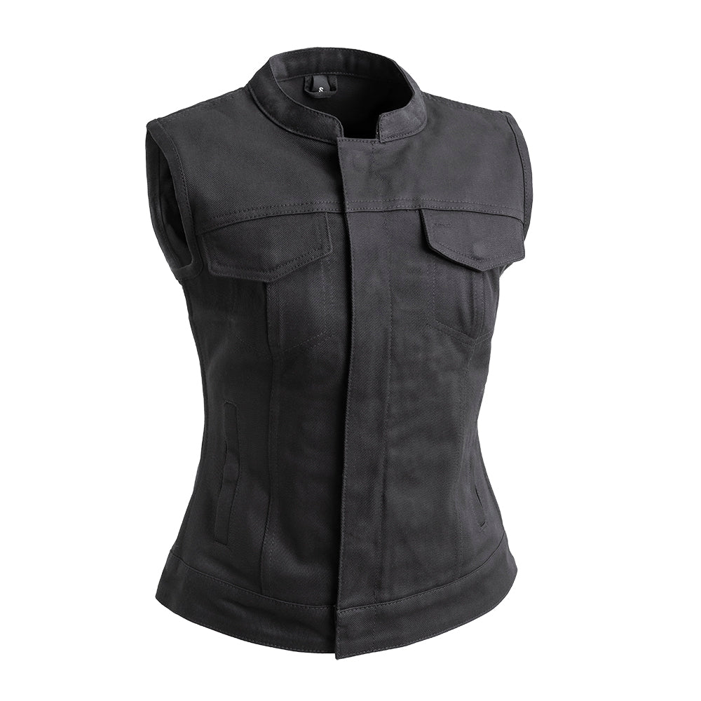 Lexy Women's Motorcycle Twill Vest Women's Twill Vest First Manufacturing Company Black XS