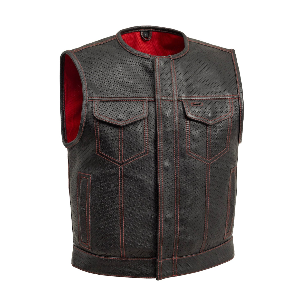 First Manufacturing Object Lowside Men's Perforated Motorcycle Leather Vest - First MFG Co