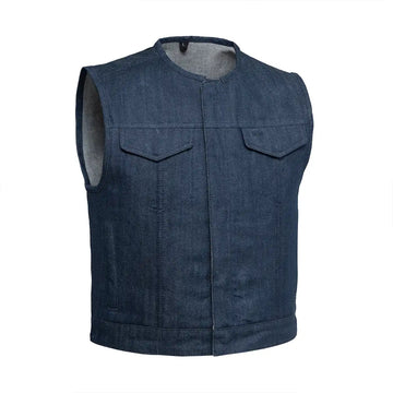 ＜timemachine＞CRASH DENIM VEST Showdown Motorcycle Lightweight Denim Vest – First MFG Co