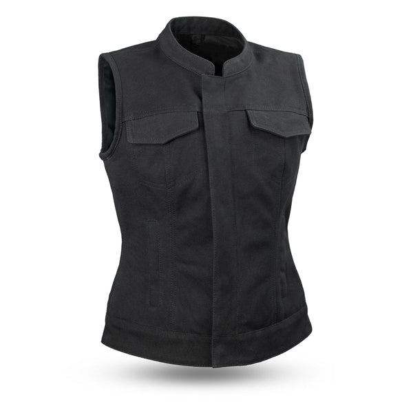 Ludlow Women's Motorcycle Canvas Vest Women's Canvas Vest Vests Black XS