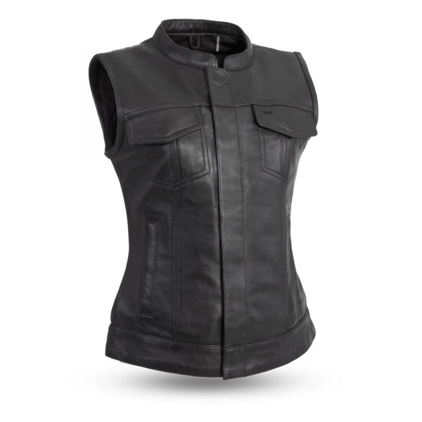 Ludlow Women's Motorcycle Leather Vest Women's Leather Vest Vests Black XS