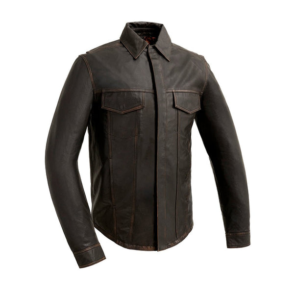 Maduro - Men's Motorcycle Leather Shirt Men's Shirt Garments Black Cognac S