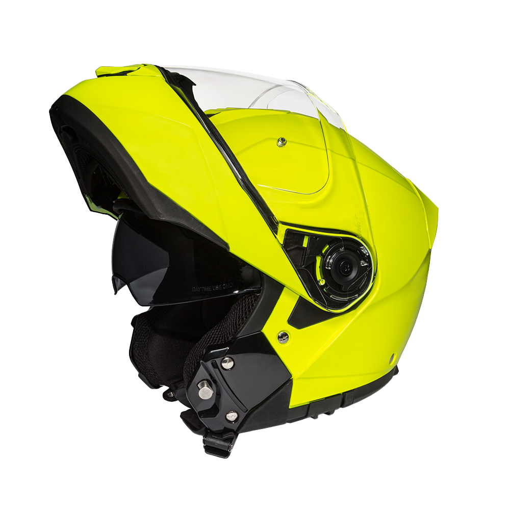 Daytona Glide Modular Motorcycle Helmet - DOT Approved, Bluetooth Ready, Dual Visor, Men/Women/Youth - Fluorescent Yellow GLIDE Daytona Helmets