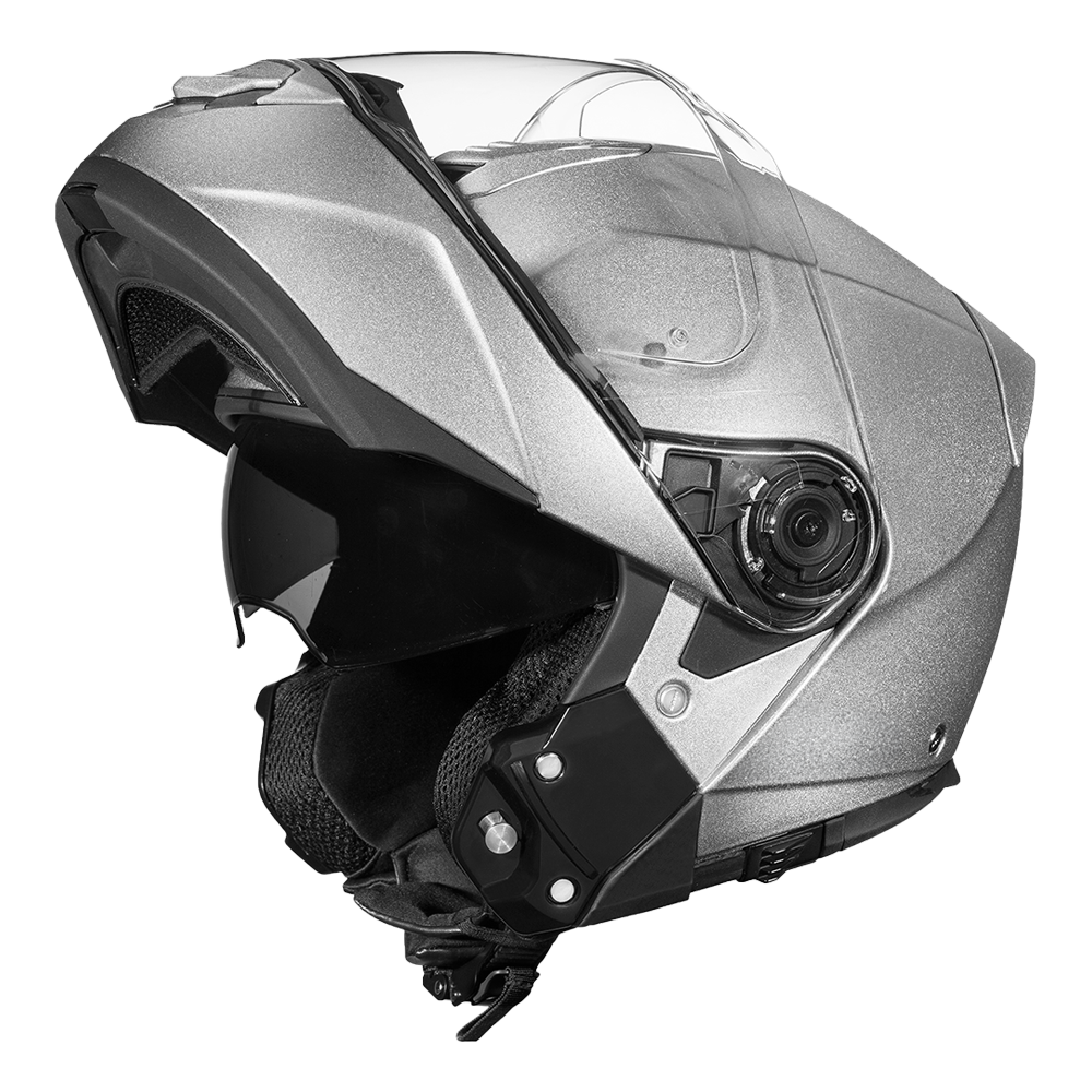 Daytona Glide Modular Motorcycle Helmet - DOT Approved, Bluetooth Ready, Dual Visor, Men/Women/Youth- Silver Metallic GLIDE Daytona Helmets