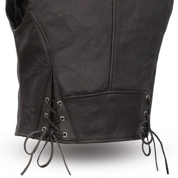black leather backpack zippers moto Montana Women's Motorcycle Leather Vest – First MFG CO