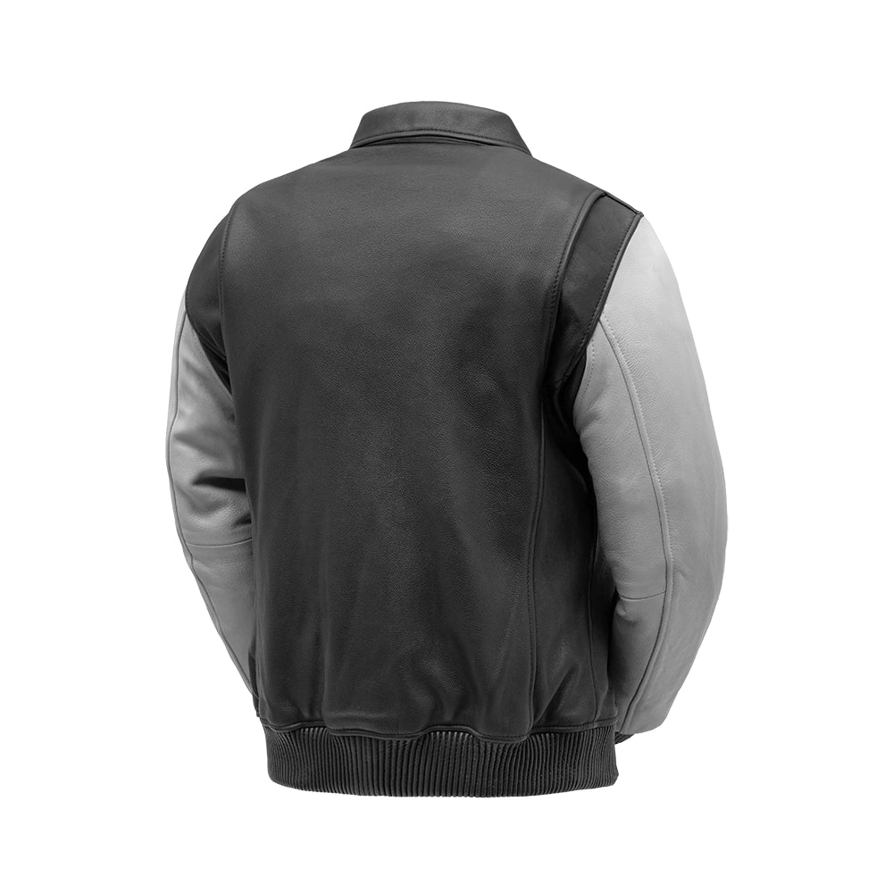 Moto Bomber Two Tone Men's Leather Jacket Men's Bomber Jacket First Manufacturing Company   