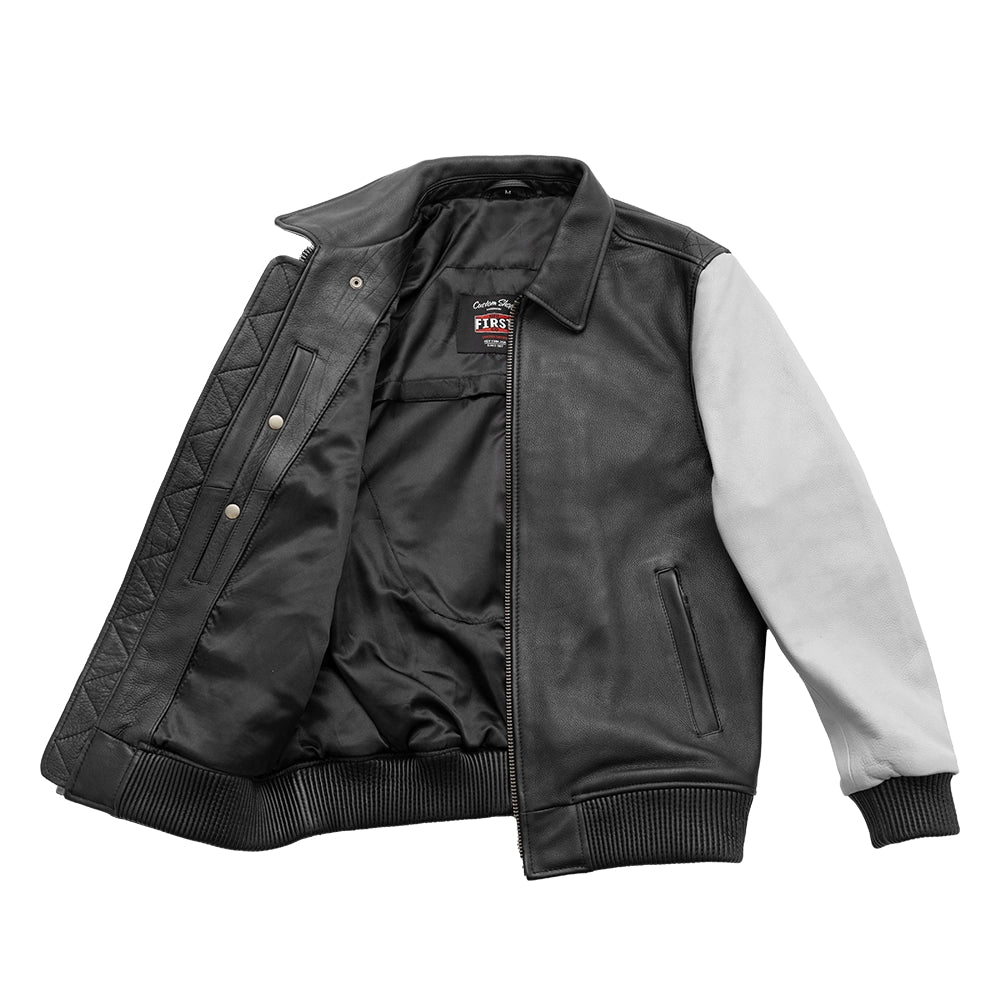 Moto Bomber Two Tone Men's Leather Jacket Men's Bomber Jacket First Manufacturing Company   