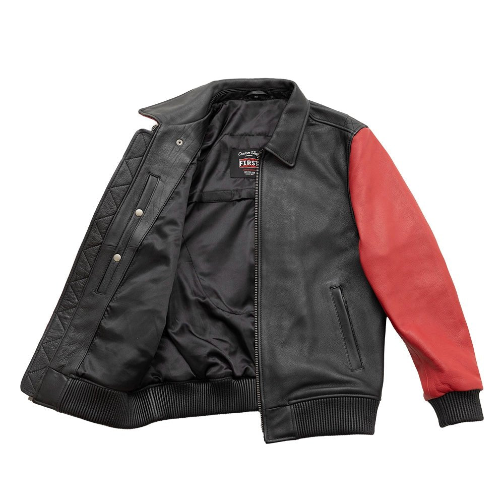 Moto Bomber Two Tone Men's Leather Jacket Men's Bomber Jacket First Manufacturing Company   