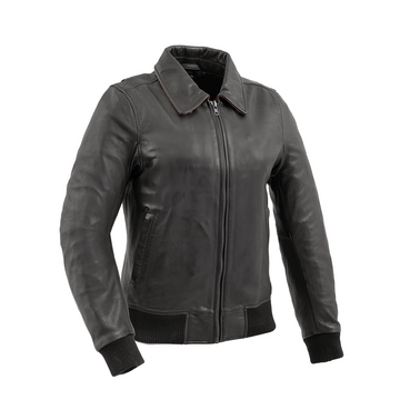 【OF ALL FORM】POCKET DETAIL LEATHERBOMBER Nancy - Women's Moto Bomber Leather Jacket