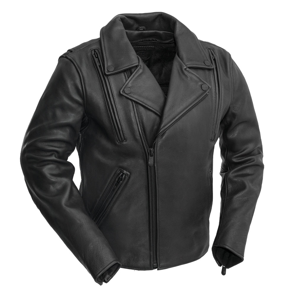 Night Rider Men's Motorcycle Leather Jacket Men's Leather Jacket First Manufacturing Company Black XS