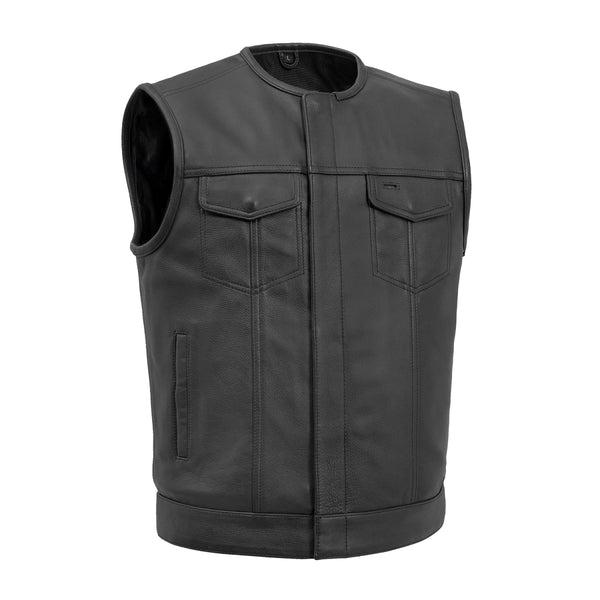 No Rival - Men's Motorcycle Leather Vest Men's Leather Vest Vests Black S