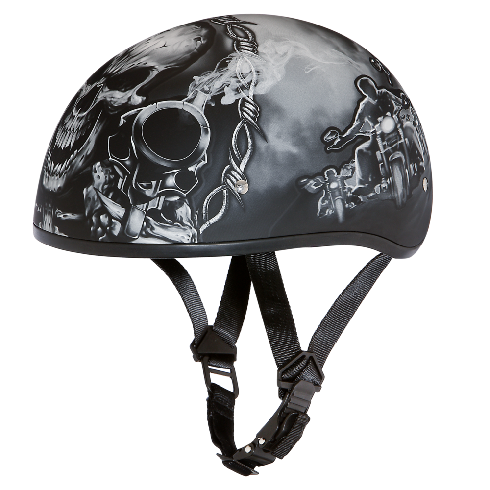 DOT Approved Daytona Motorcycle Half Face Helmet - Skull Cap Graphics for Men & Women, Scooters, ATVs, UTVs & Choppers - W/ Guns DAYTONA SKULL CAP - GRAPHICS Daytona Helmets