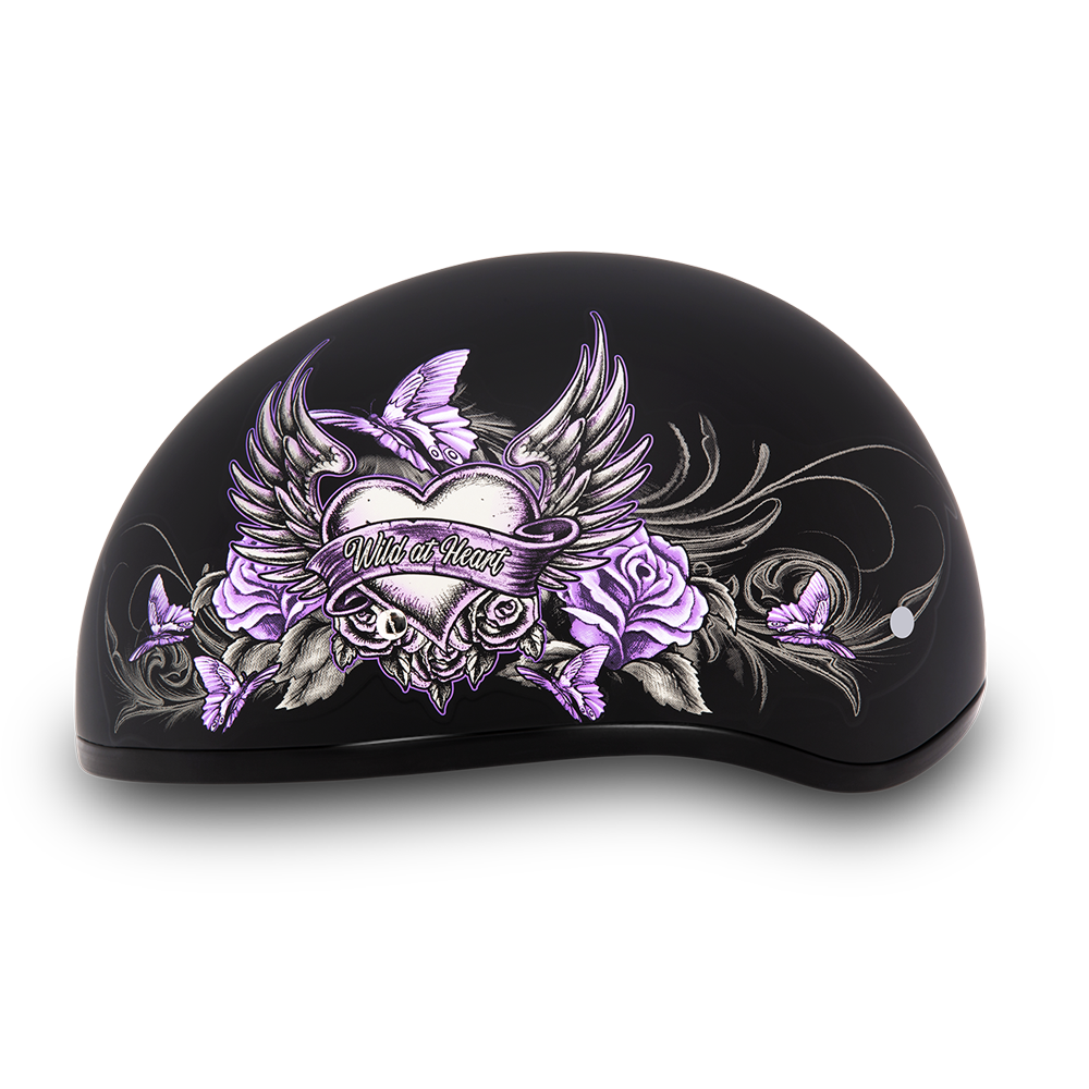 DOT Approved Daytona Motorcycle Half Face Helmet - Skull Cap Graphics for Men & Women, Scooters, ATVs, UTVs & Choppers - W/ Wild At Heart DAYTONA SKULL CAP - GRAPHICS Daytona Helmets