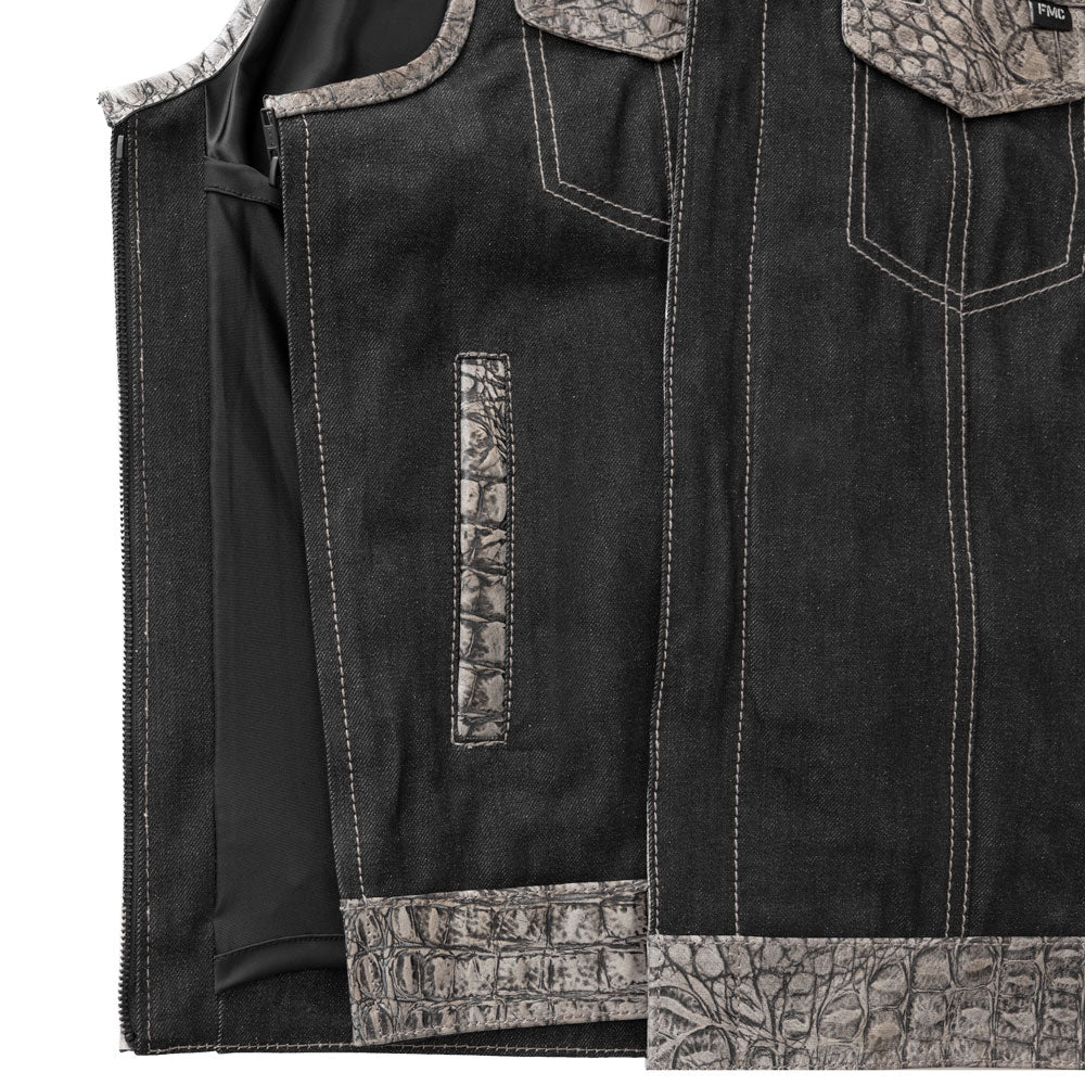 Placid - Men's Leather/Denim Motorcycle Vest - Limited Edition Factory Customs First Manufacturing Company   