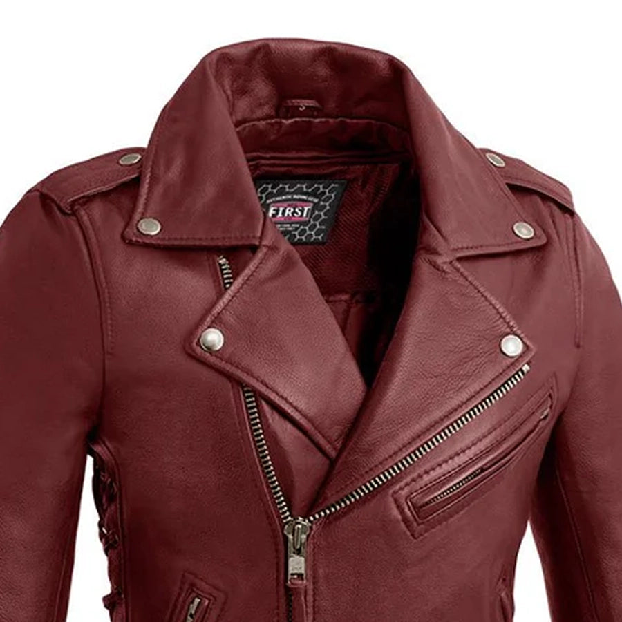 Popstar Women's Motorcycle Leather Jacket - Oxblood Women's Leather Jacket Jackets