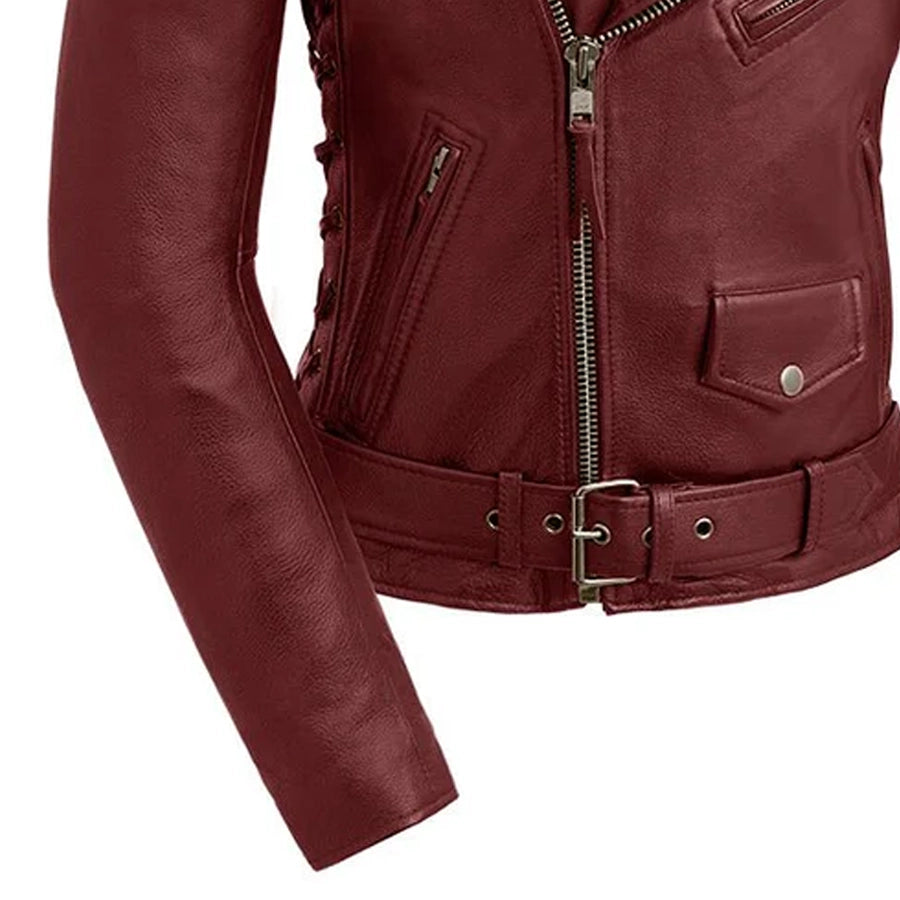 Popstar Women's Motorcycle Leather Jacket - Oxblood Women's Leather Jacket Jackets