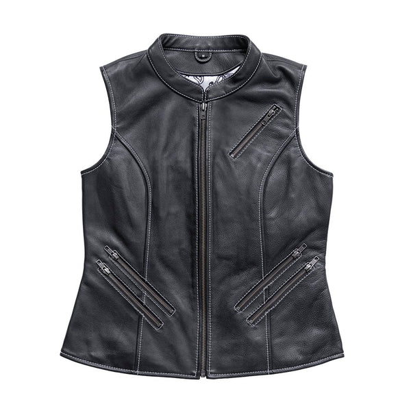 Quinn Women's Club Style Leather Vest - Limited Edition Factory Customs Vests S