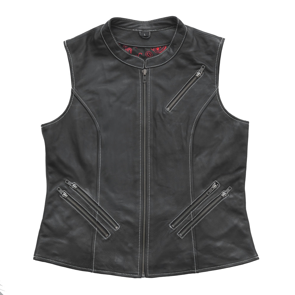 Quinn Women's Club Style Leather Vest - (Limited Edition) Factory Customs Vests S