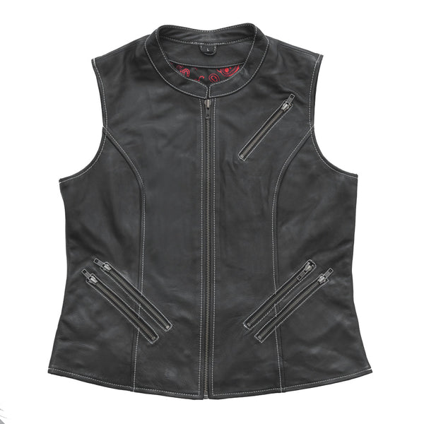 Quinn Women's Club Style Leather Vest - (Limited Edition) Factory Customs Vests S