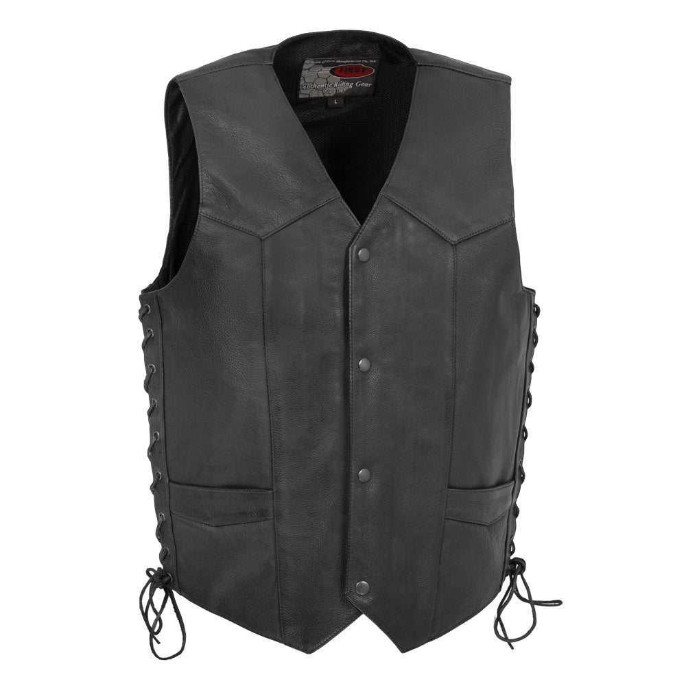 Rancher - Men's Motorcycle Western Style Leather Vest Black / L