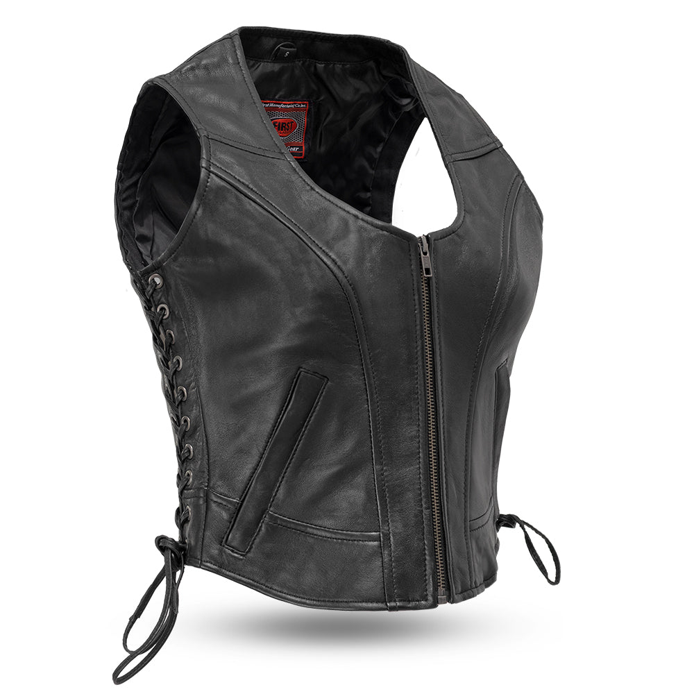 Raven Women's Motorcycle Leather Vest Women's Leather Vest First Manufacturing Company Black XS